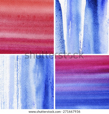 Abstract watercolor hand painted banners.Striped graphic art design elements for website or brochure headers or sidebars.Vintage grunge texture. Set of blue and red hand painted backgrounds.