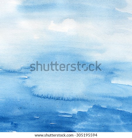 Abstract watercolor hand painted brush strokes. Horizontal striped background. blue and white brush strokes.