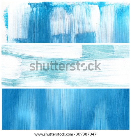 Blue brush strokes banners.Design elements for website or brochure headers or sidebars.Vintage grunge texture. Abstract watercolor hand painted brush strokes.
