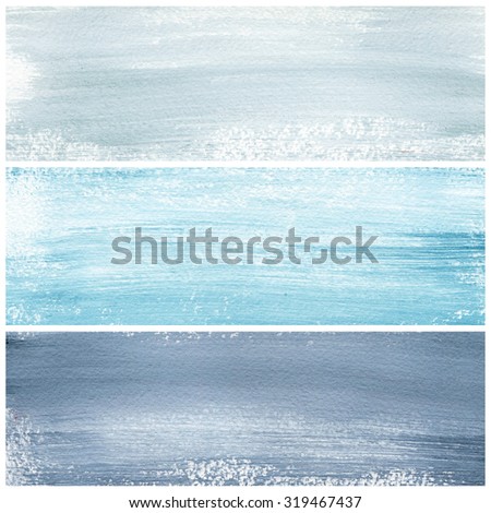 Blue brush strokes banners. Abstract watercolor hand painted brush strokes. Design elements for website or brochure headers or sidebars.Vintage grunge texture.