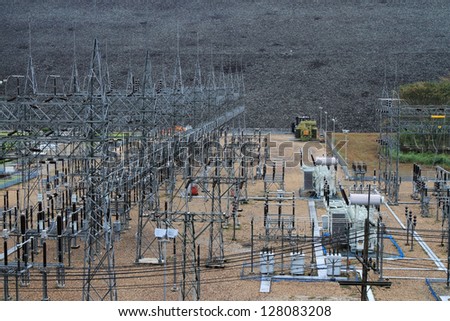 electrical plant,electrical power transformer in high voltage substation