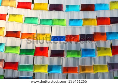 colorful water in plastic bag.