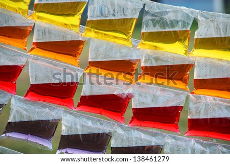 Colorful water in the plastic bag