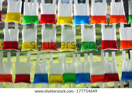 colorful water in plastic bag