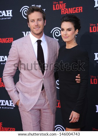 LOS ANGELES - JUN 22:  Armie Hammer & Elizabeth Chambers arrives to the 'The Lone Ranger' Hollywood Premiere  on June 22, 2013 in Hollywood, CA
