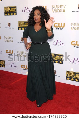 LOS ANGELES - JAN 16:  Oprah Winfrey arrives to the Critics\' Choice Movie Awards 2014  on January 16, 2014 in Santa Monica, CA