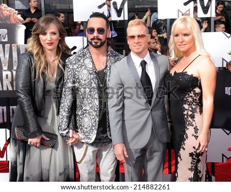 LOS ANGELES - APR 13:  AJ McLean, Rochelle Karidis, Brain Littrell & Leighanne Wallace arrives to the 2014 MTV Movie Awards  on April 13, 2014 in Los Angeles, CA.