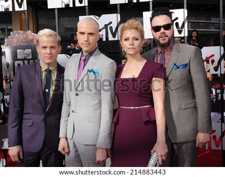 LOS ANGELES - APR 13:  Neon Trees arrives to the 2014 MTV Movie Awards  on April 13, 2014 in Los Angeles, CA.