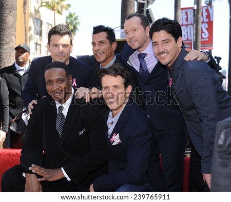 LOS ANGELES - OCT 09:  Maurice Starr & New Kids on the Block (NKOTB) arrives to the New Kids on the Block get a Star on October 9, 2014 in Hollywood, CA