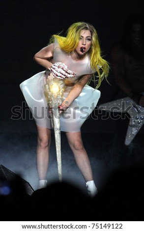 LOS ANGELES - MAR 28:  Lady Gaga performs at Staples Center on March 28, 2011 in Hollywood, CA