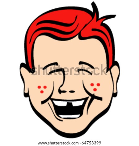 stock vector : Vintage or retro boy laughing with freckles and red hair and 