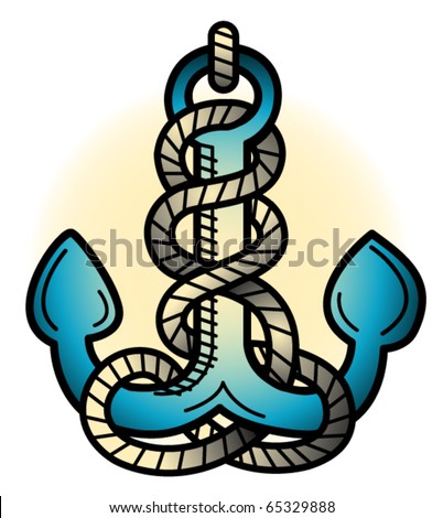 stock vector : Tattoo design of an anchor in retro or vintage fifties style.