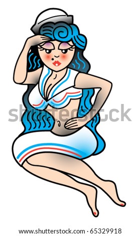 vintage pin up tattoo designs. stock vector : Tattoo design of a vintage pinup sailor girl.