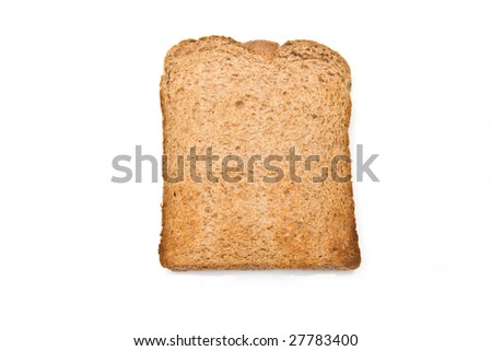 Slice of wholemeal brown toast isolated on a white studio background
