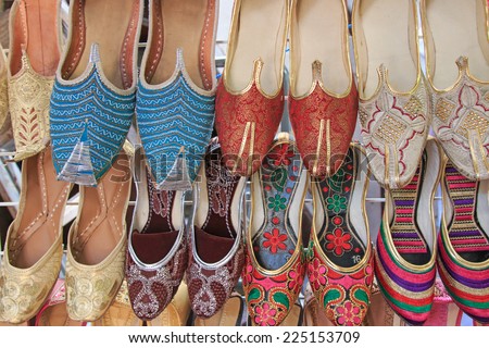 Arabian Slippers - Intricate beadwork adorn these arabian slippers seen at a market in Dubai.