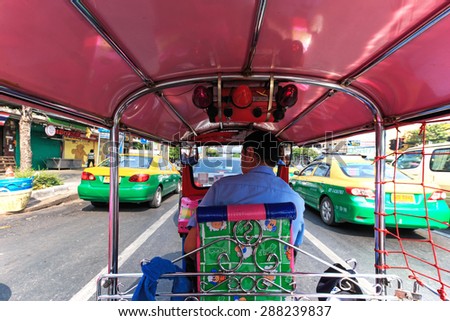 Bangkok, Thailand - April 16,2015: Interior of a Tuk Tuk, the most common mean of transportation in Bangkok