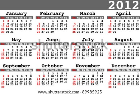 2012 Calendar  Holidays on 2012 Template Calendar American Holidays Stock Vector 89985925