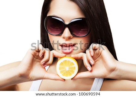 Sexy Woman With Lemon In Hands On White Background Stock Photo