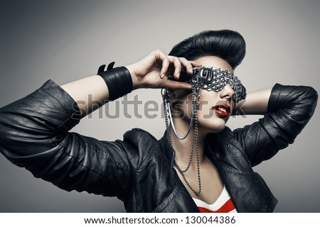 punk woman in creative sunglasses