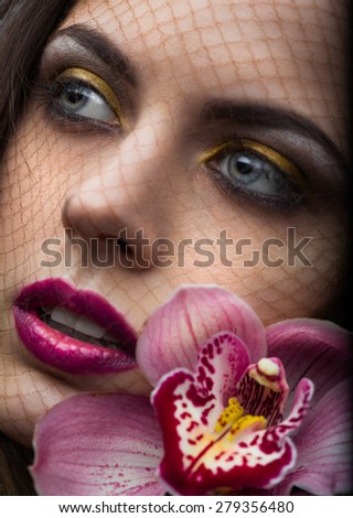 The grid on the face and orchid close-up