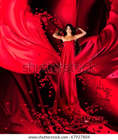 Long  Dress on Goddess Of Love In Long Red Dress With Magnificent Long Hair Makes A