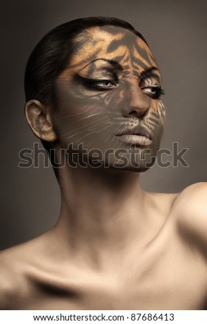 sexy woman with tiger face