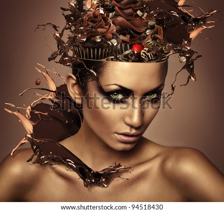 woman with chocolate in head and splash