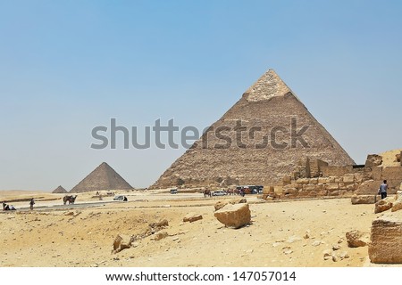 GIZA, EGYPT - MAY 31 :Pyramid of Khafre and  on May 31, 2011, at Giza, Egypt. The world\'s oldest tourist attraction, but since the 90\'s tourist became a target by terrorist in Egypt.