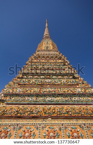 Thai style architecture at Wat Pho, one of the most famous attraction in Bangkok, Thailand.