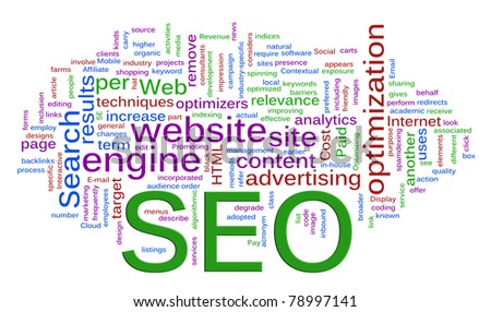 Words in a wordcloud of SEO - Search Engine optimization