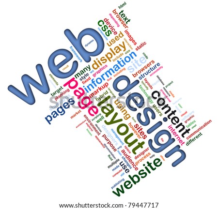Words in a wordcloud of web design. Concept of web designing.