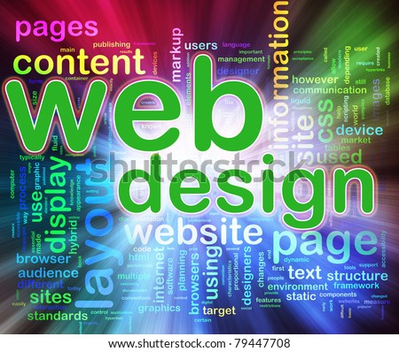 Abstract background of words in a wordcloud of web design. Concept of web designing.