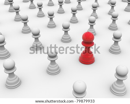 3d render of unique reflective chess peace, which is standing out from the crowd