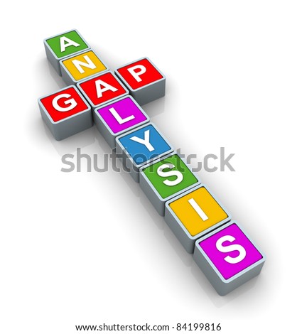 3d text cubes of buzzword \'gap analysis\'
