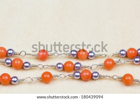 Silver necklace with coral and pearls
