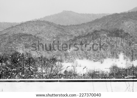 Winter mountain landscape. Black and white photography
