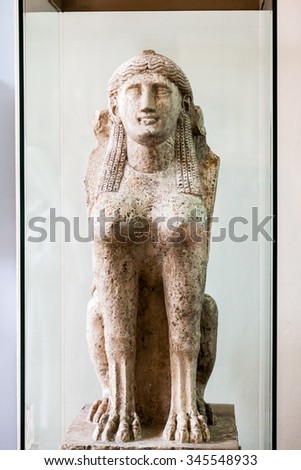 29. 07. 2015, LONDON, UK, BRITISH MUSEUM - Female sphinx from Upper Egypt, 2nd century AD. This Greek Sphinx and its pair may once have guarded the tomb of a Greek inhabitant of Egypt