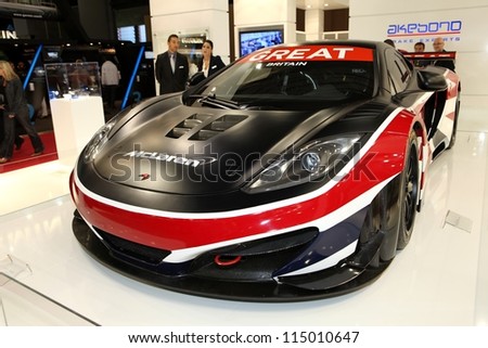PARIS - SEPTEMBER 30: McLaren race car displayed at the 2012 Paris Motor Show on September 30, 2012 in Paris
