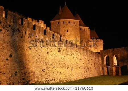 Defense walls, the Chateau of Carcassonne, France