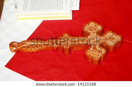 Wooden cross during religious service