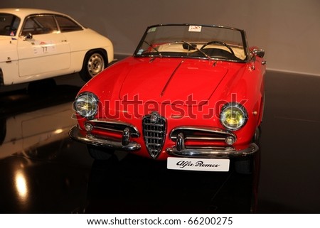 PARIS - OCTOBER 12: The Alfa Romeo vintage collection: a Giulietta 101 Sprint on display at the 2010 Paris Motor Show on October 12, 2010 in Paris