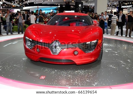 PARIS - OCTOBER 12: The Renault DeZir concept car on display at the 2010 Paris Motor Show on October 12, 2010 in Paris, France.