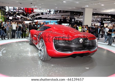 PARIS - OCTOBER 12: The Renault DeZir concept car on display at the 2010 Paris Motor Show on October 12, 2010 in Paris, France