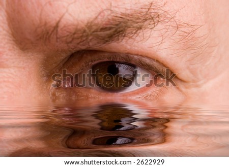 Human eye reflected in a surface of water