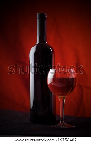 red wine glass. stock photo : Red wine bottle