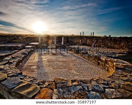 Sunset over the ancient roman city of Stobi in the Republic of Macedonia