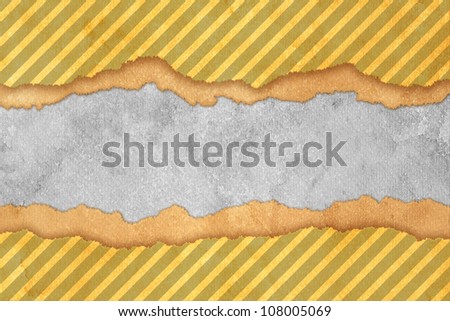 Grunge Gray Torn Paper Background with Brown and Yellow Stripes