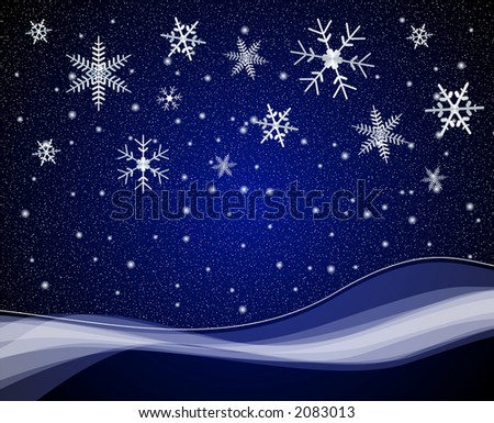 stock photo : Night snowfall scene with large snow flakes
