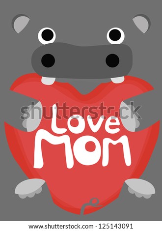 animal love collection, little hippopotamus love mom