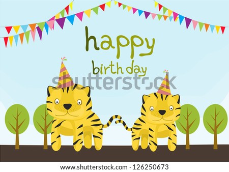 animal card collection, baby tiger happy birthday